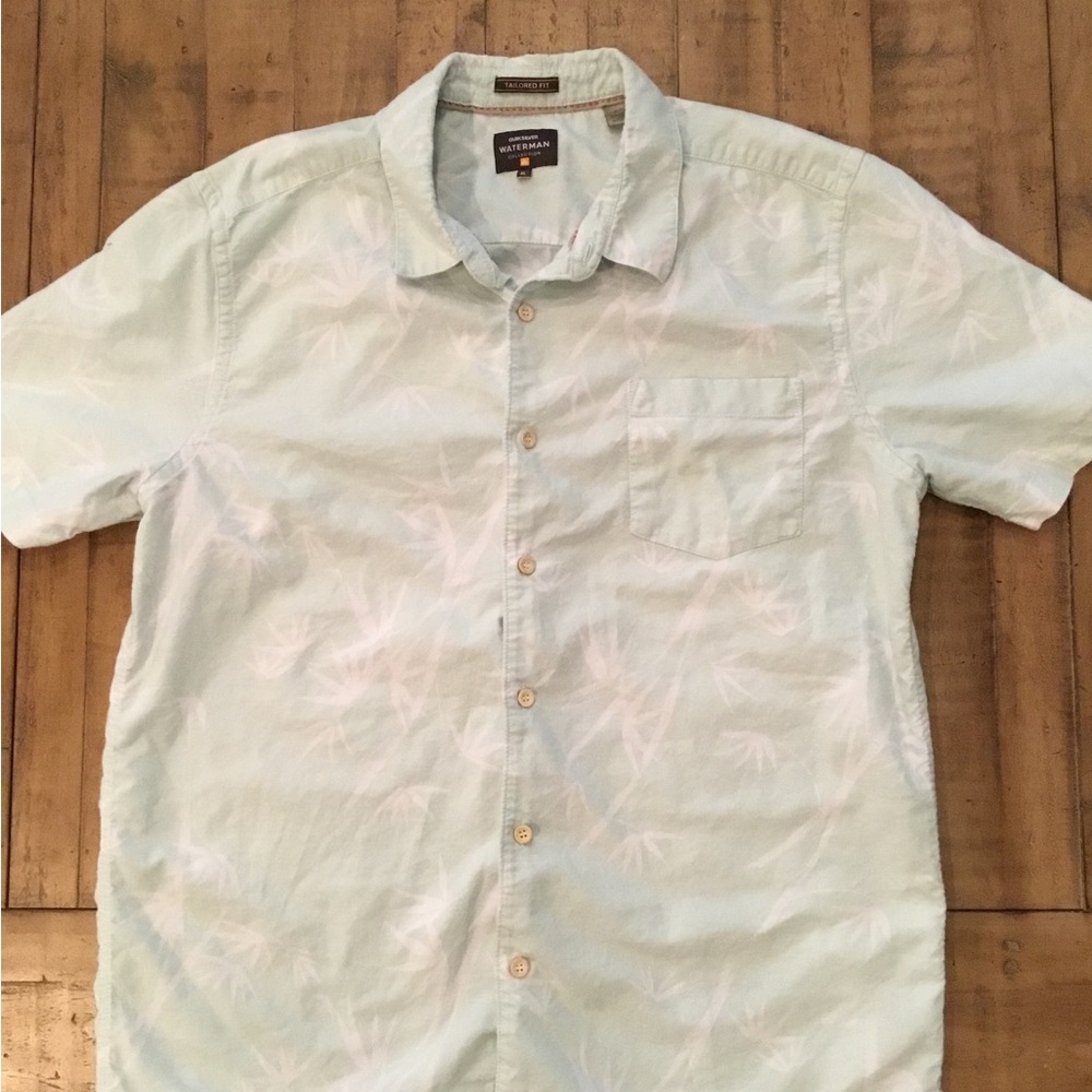 Quiksilver Light mint green Short-Sleeve Button-Down Shirt with Palm Print
